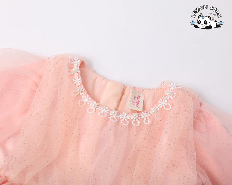 LEZONKIDS - Roupas infantis para meninas Vestido de malha rosa com mangas compridas Vestidos em forma de bolo para crianças de 2 a 12 anos